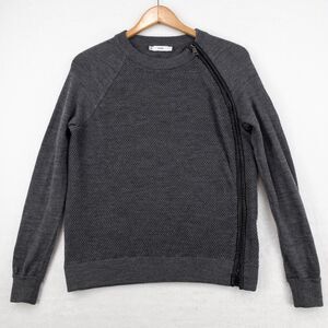 Vince Sweater Womens Small Gray Wool Lamb Leather Zipper Textured Knit